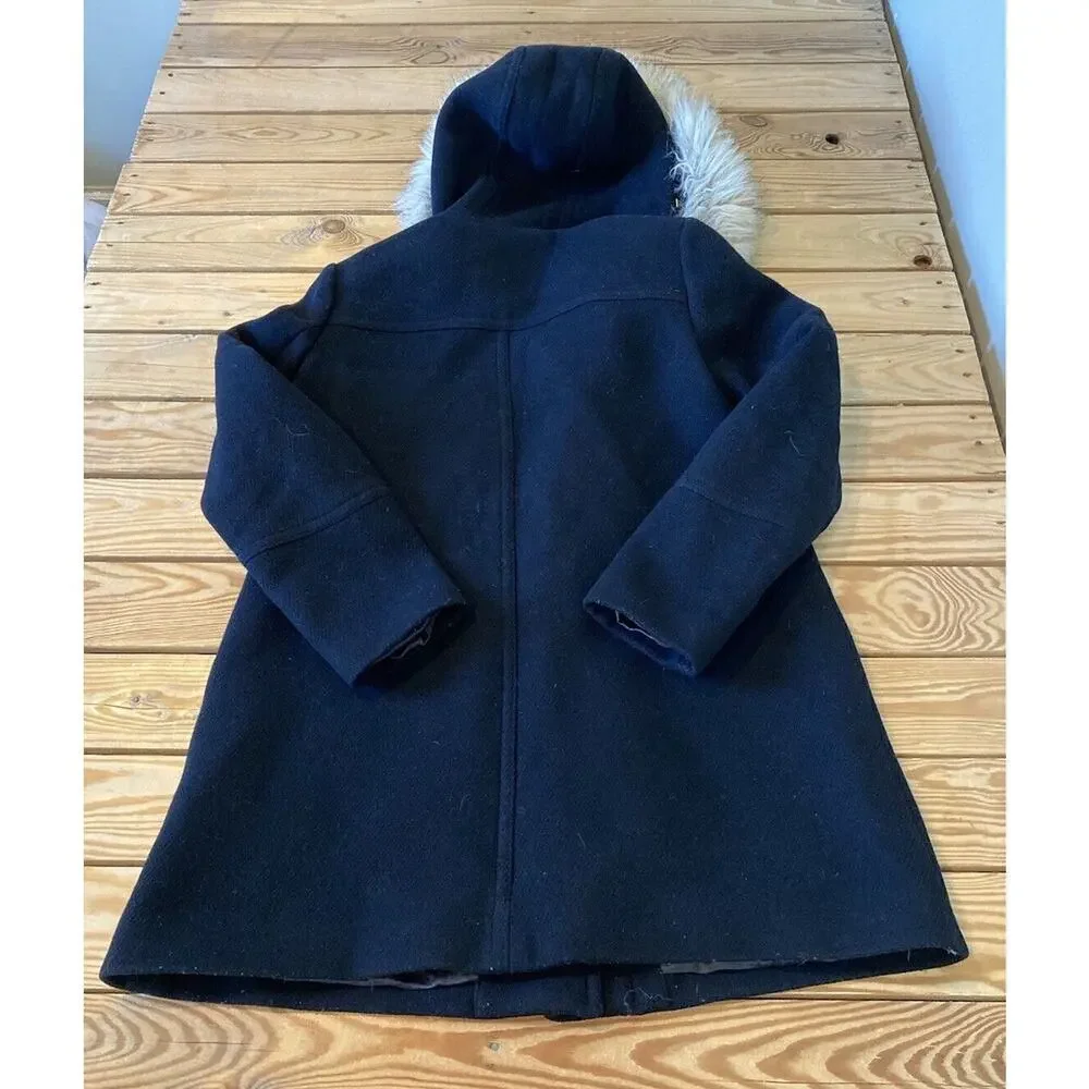 J Crew Hooded Stadium Cloth Nellogori Wool Coat Size 6 Women’s Black Full Zip - Picture 2 of 9